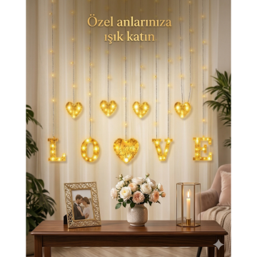 8 Modlu Kalp ve Love Detaylı Perde Led Işık (3mt)
