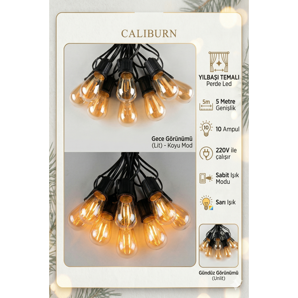 5 Metre 10 Ampul İç Ve Dış Mekan Fişli Led Aydınlatma