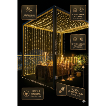 3x2m Premium Yılbaşı Perde LED Aydınlatma