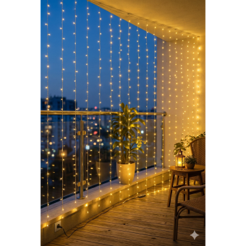 8 Fonksiyonlu İç Ve Dış Mekan Teras Perde Led Işıkları (3mt x 2mt)