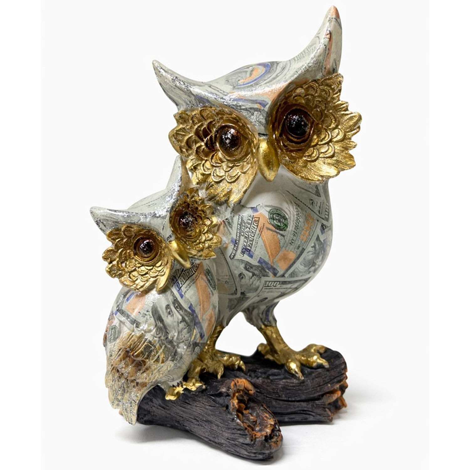 Dolar Desenli Baykuş ve Yavrusu Figürü