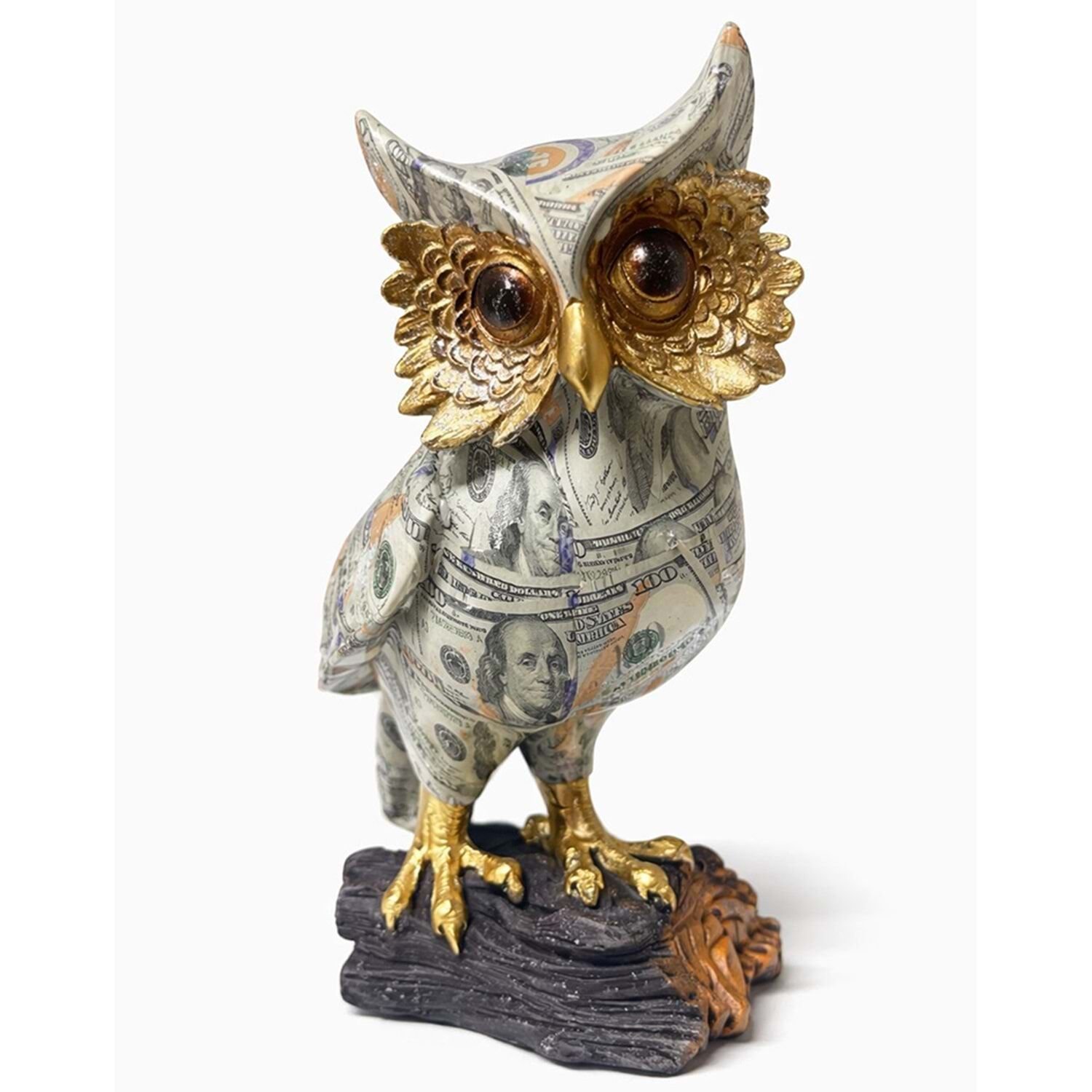 Dolar Baskılı Detaylı Dekoratif Baykuş Figürü (22 cm x 13 cm)