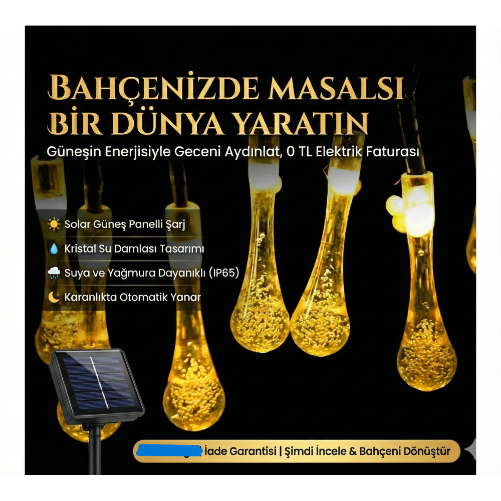 10 Ledli Kristal Su Damlası Led Bahçe Solar Aydınlatma (2 mt)