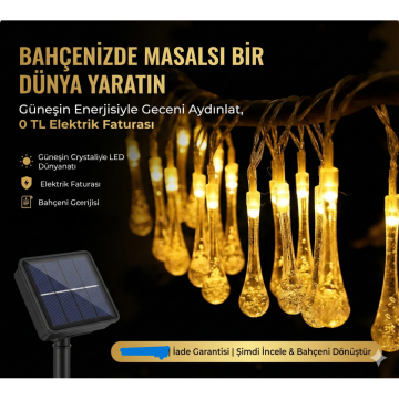 10 Ledli Kristal Su Damlası Led Bahçe Solar Aydınlatma (2 mt)