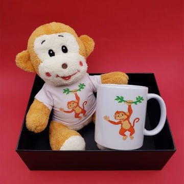 Peluş Maymun ve Kupa Bardak Hediye Seti