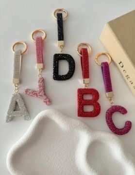 Taşlı Harfler Tasarımlı Anahtarlık Ve Çanta Süsü