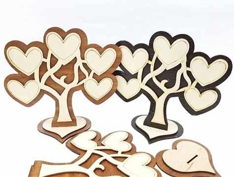 Ahşap İsim Yazılabilir Kalpli Soy Ağacı