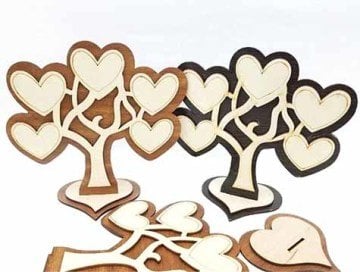 Ahşap İsim Yazılabilir Kalpli Soy Ağacı
