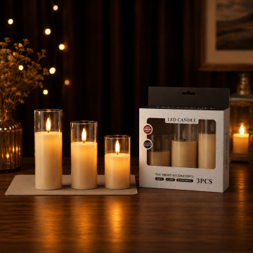 Dekoratif Pilli 3 Lü Set Led Işıklı Mum