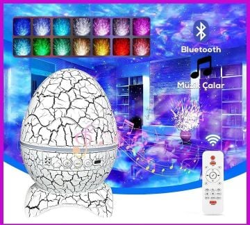 Dinozor Yumurtası Şarjlı Bluetooth Hoparlör Projeksiyon Gece Lambası