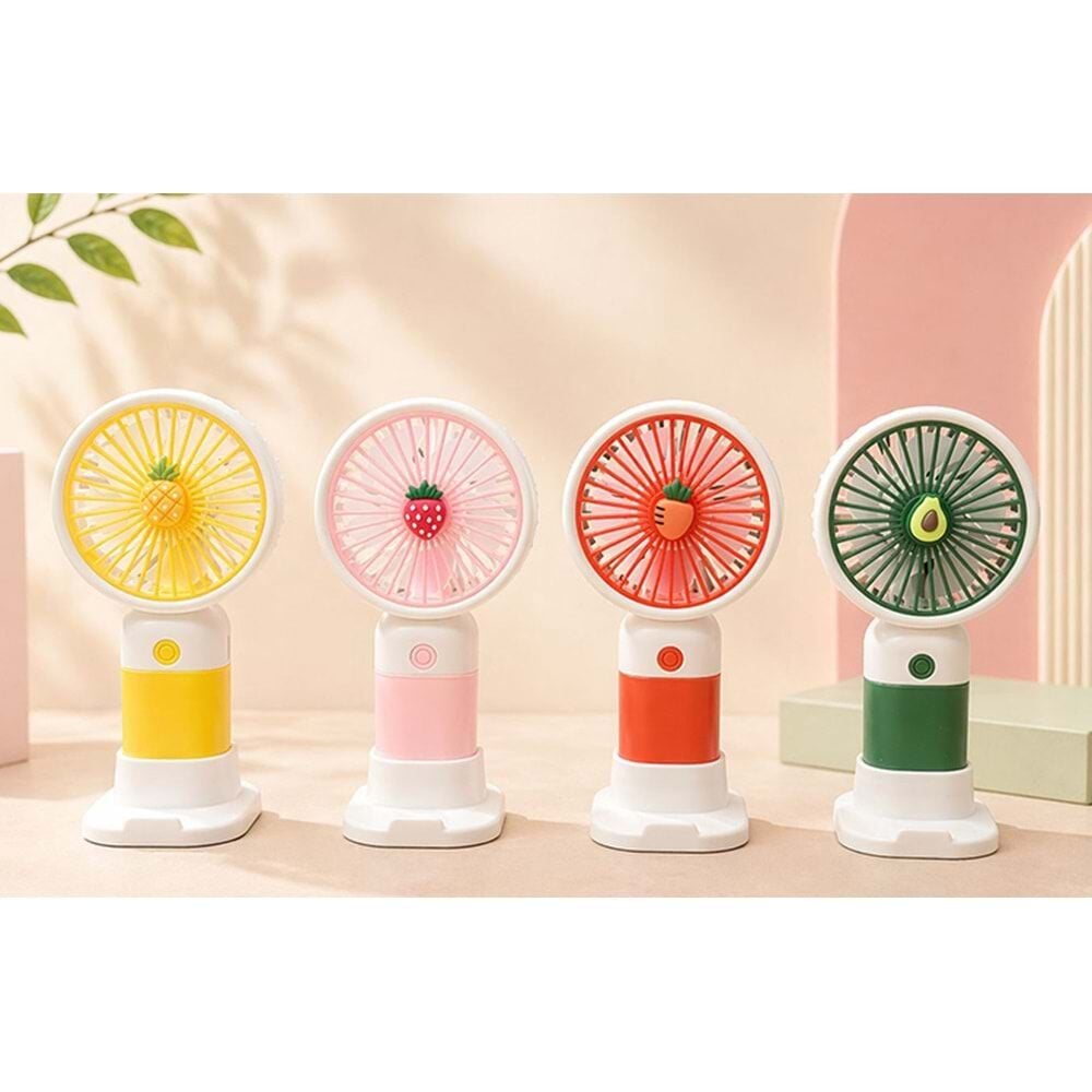 Meyveli Tasarımlı Şarjlı Mini El Fanı Telefon Tutacaklı Fan