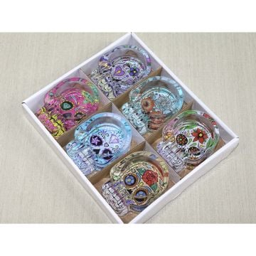 Kuru Kafa Şeklinde Renkli Desenli Cam Küllük (6 Adet)