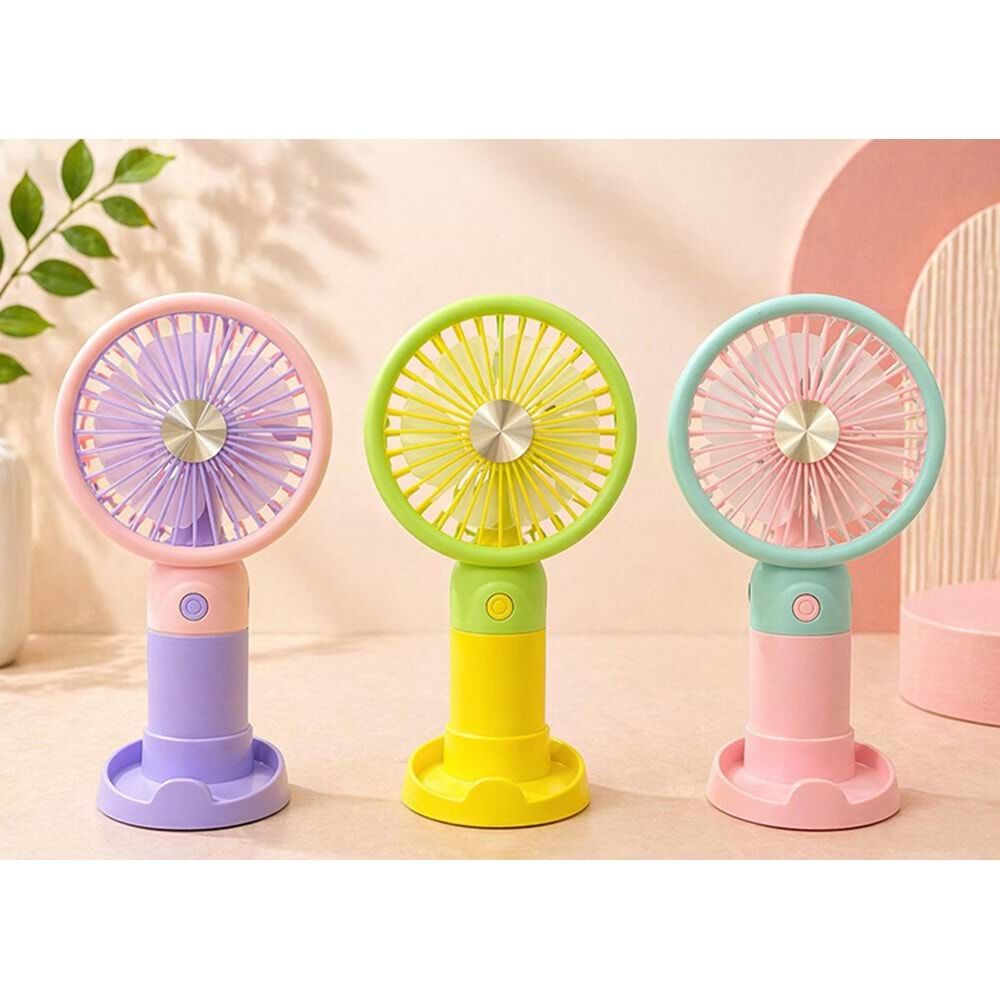 Renkli Tasarımlı Şarjlı Mini El Fanı Telefon Tutacaklı Fan