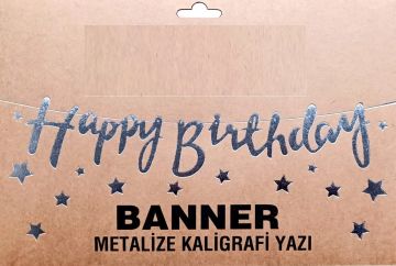 Happy Birthday Gümüş Banner Uzar Yazı