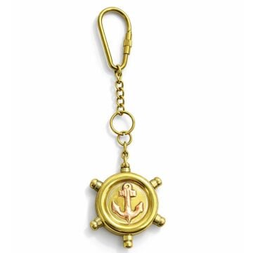 Gemi Dümeni Pirinç Ortası Çapalı Anahtarlık