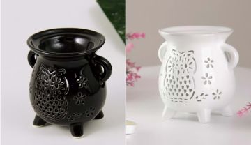 Dekoratif Seramik Kazan Tasarımlı Baykuş İşlemeli Buhurdanlık