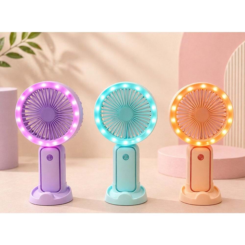 Işıklı Mini El Fanı Telefon Tutacaklı Şık Fan