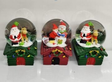 Ev Şeklinde Noel Baba Kardan Adam Cam Kar Küresi
