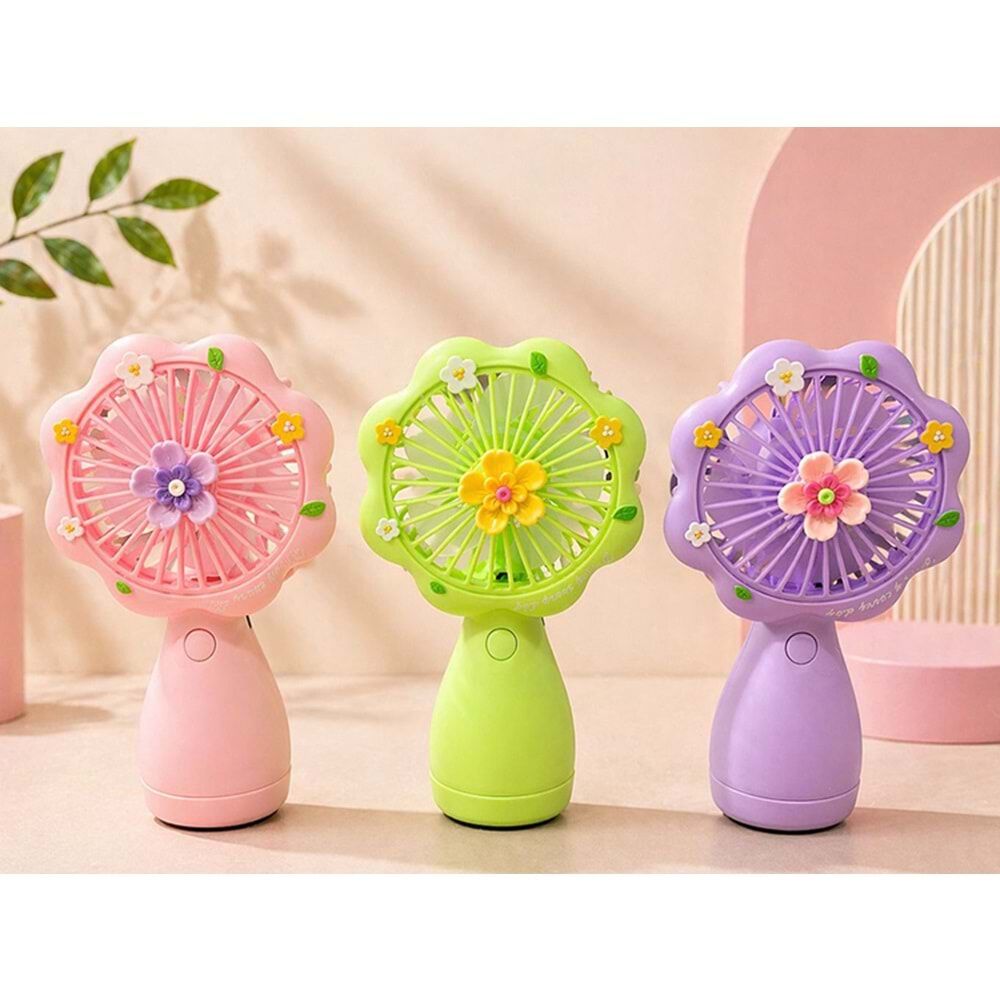 Çiçekli Renkli Mini El Fanı Masa Üstü Şık Fan