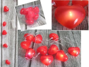 10'lu Kırmızı Kalp Tasarım Aydınlatma Şerit Pilli Led Lamba