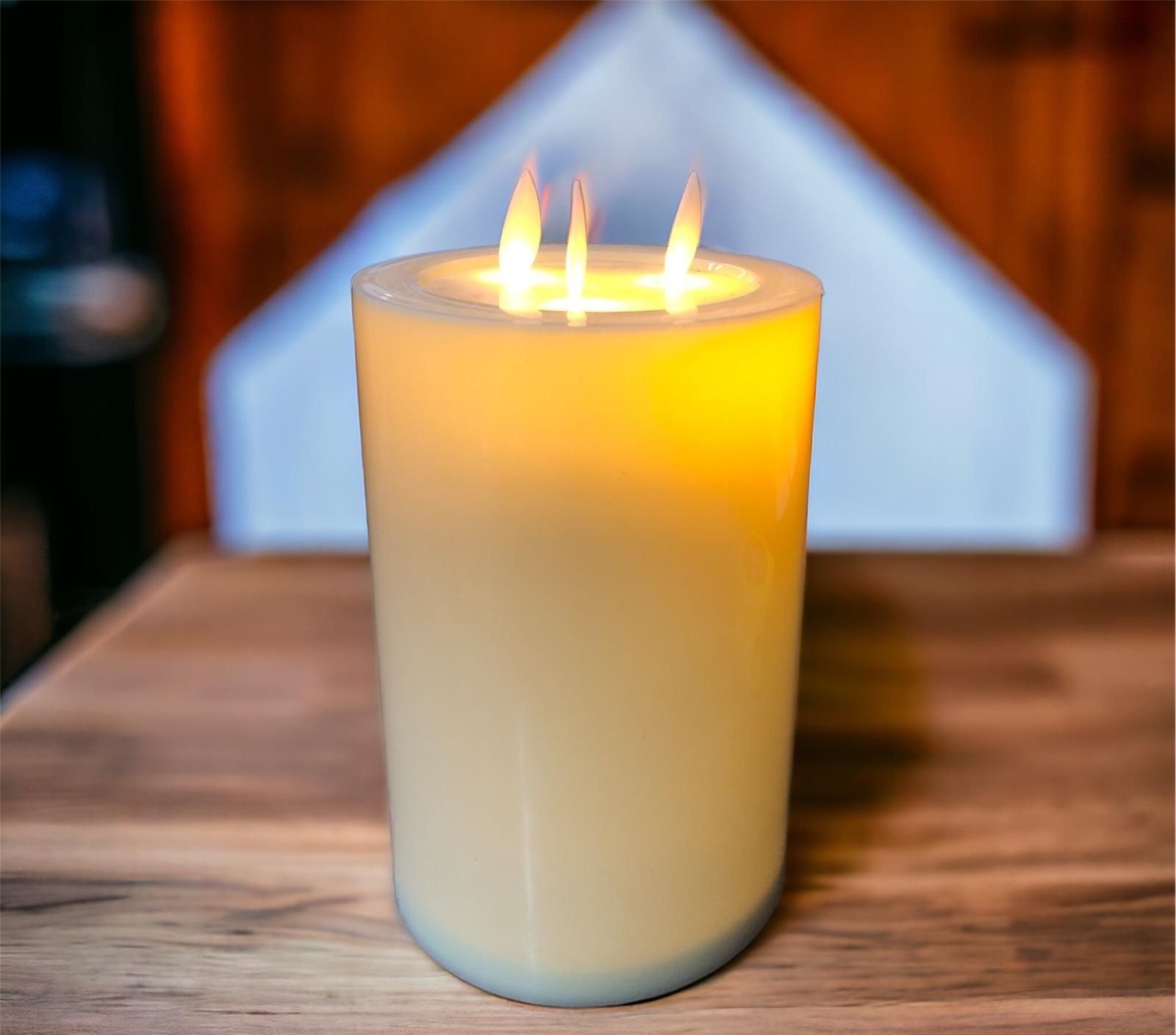 Dekoratif Silindir Şeklinde 3 'lü Alevli Efektli Yanan Pilli Mum 15 cm