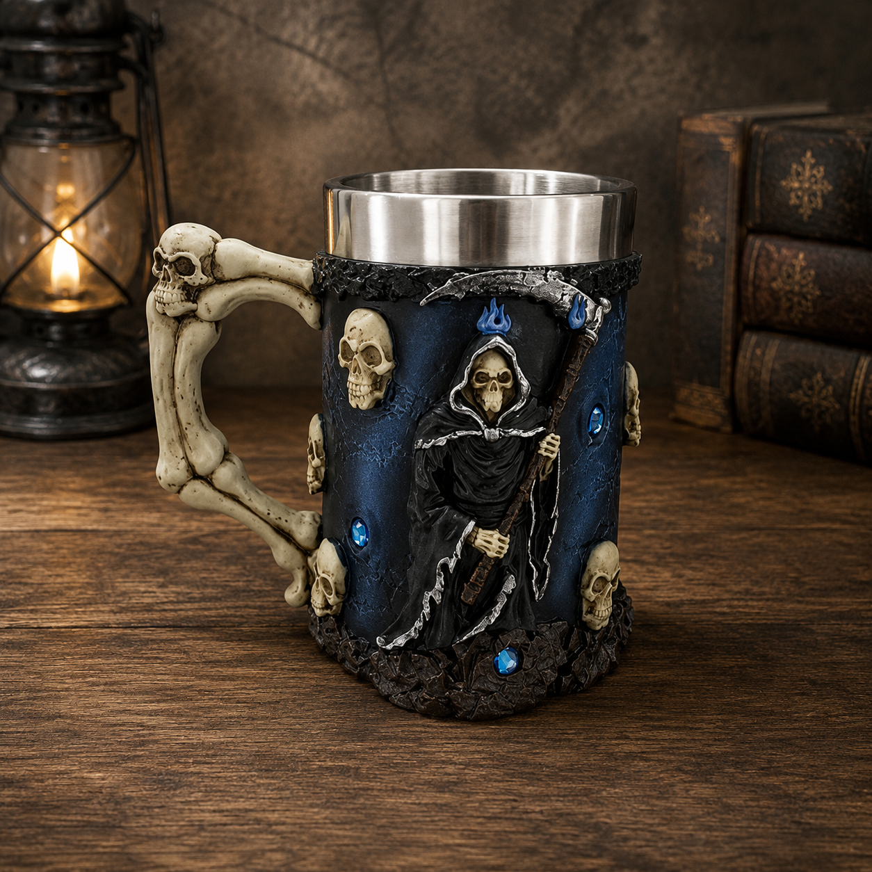 3D Oraklı ve Taşlı Kuru Kafa Tasarımlı Bardak 600ml