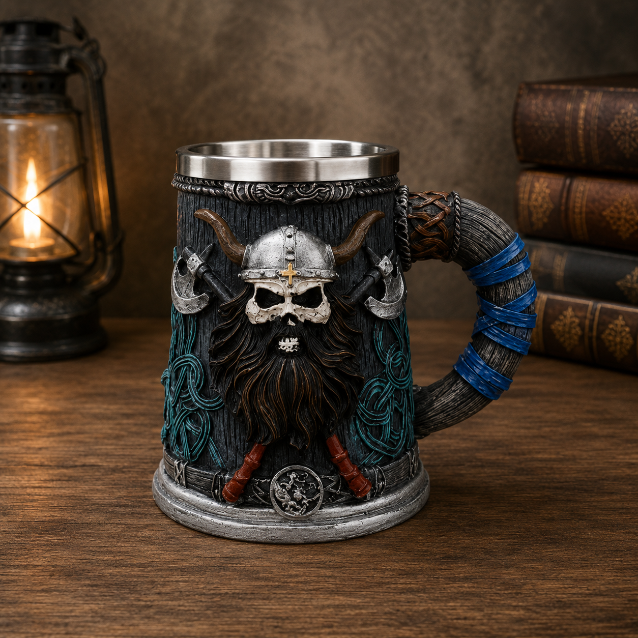 3D Viking Savaşçı Kabartmalı Tasarım Fıçı  Bardak 600ml