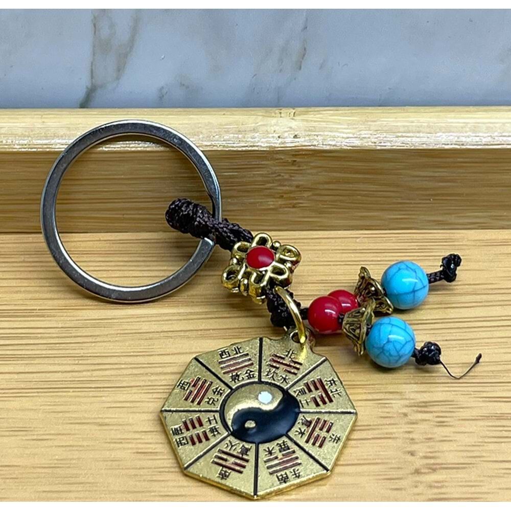 Yin Yang Renkli Boncuklu Metal Anahtarlık