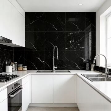 Siyah Mermer Desenli Alüminyum Duvar Stickeri (30 cm x 30 cm)