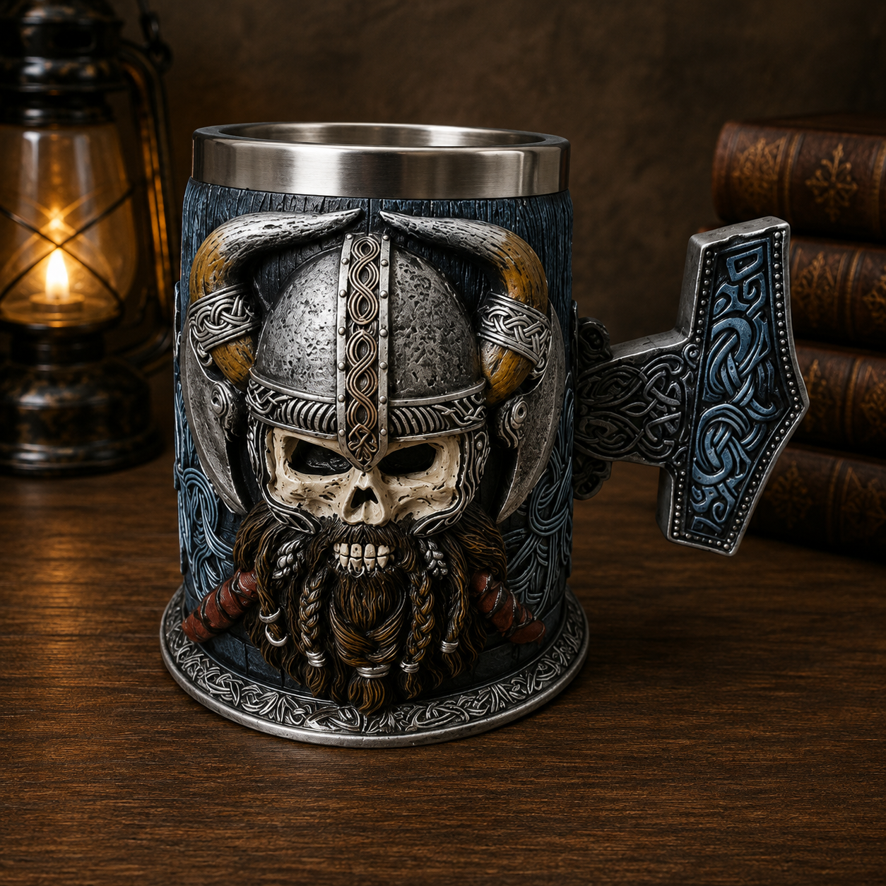 3D Viking Sakallı Kuru Kafa Tasarımlı Bardak 600ml