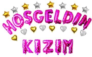 16'' Kalpli  Hoş Geldin Kızım Folyo Balon (Pembe)