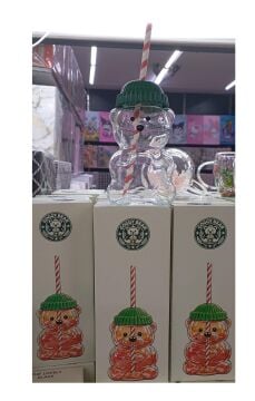 Ayıcık Figürlü Cam İçecek Bardağı