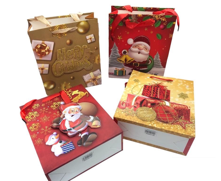 Mini Yılbaşı Temalı Karton Hediye Çantası (23 cm x 18 cm)