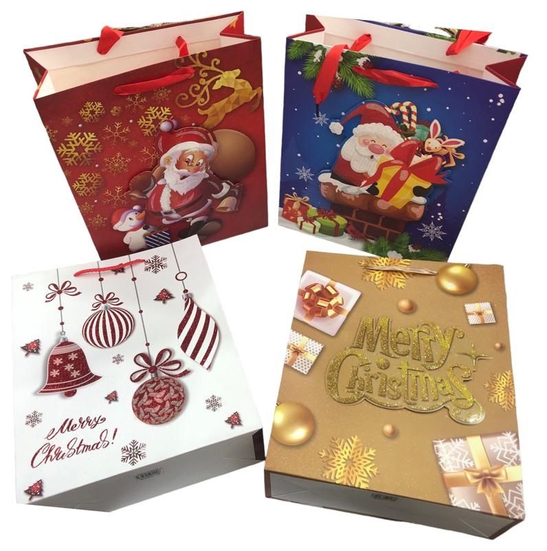Yılbaşı Noel Baba Temalı Karton Hediye Çantası (32cm x 26cm)