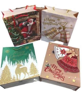 Yılbaşı Noel Baba Temalı Karton Hediye Çantası (32cm x 26cm)