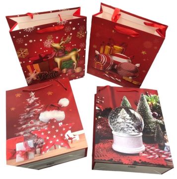 Yılbaşı Noel Baba Temalı Karton Hediye Çantası (32cm x 26cm)