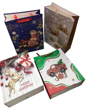 Yılbaşı Mery Christmas Temalı Karton Hediye Çantası (40cm x 30cm)