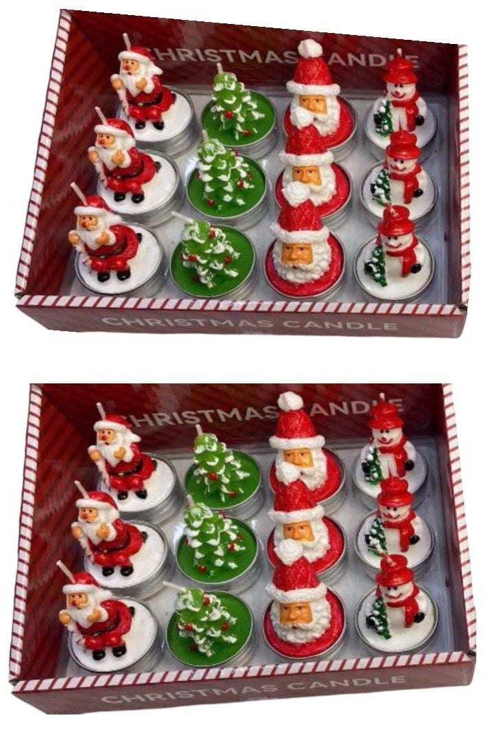 Tealight Yılbaşı Mumu Noel Baba Kardan Adam Ağaç (12 Adet)