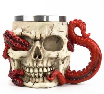 Ahtapot Tasarımlı Kuru Kafa 3D Kupa Bardak