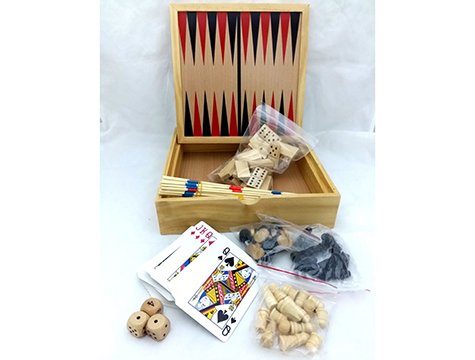 Ahşap 5-in-1 Satranç Tavla iskambil Domino Mikado Oyun Seti