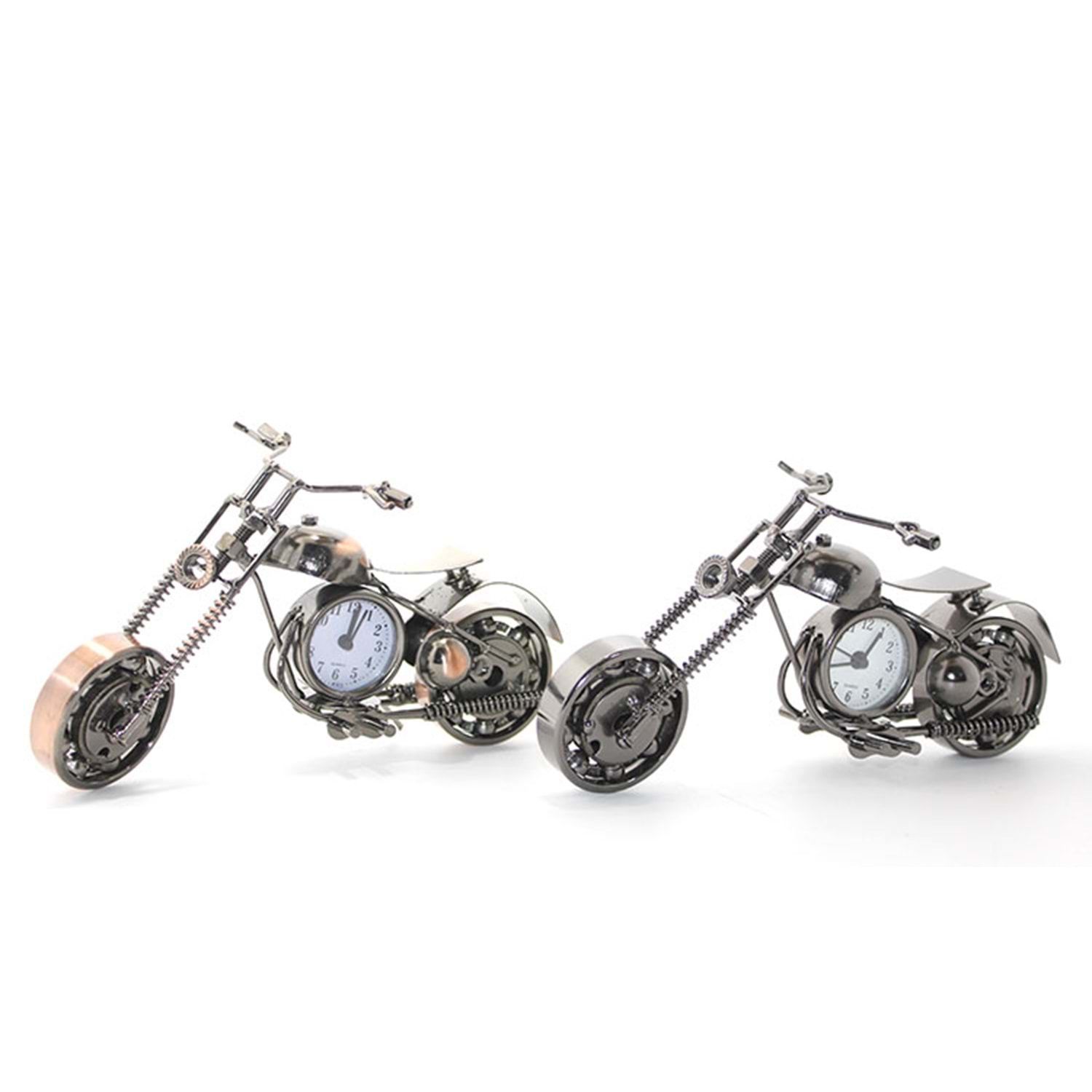 Dekoratif  Metal Motosiklet Tasarımlı Masa Saati Biblo (20 cm)