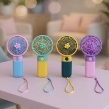 Mini Şarjlı El Fanı Çiçekli İpli Fan Promosyon