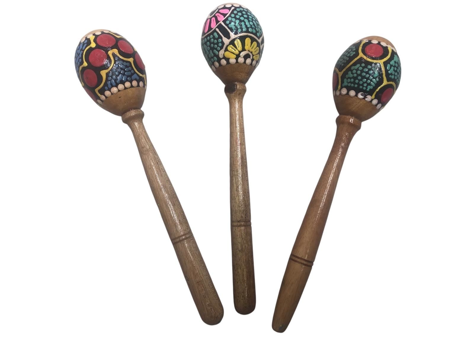 Ahşap Renkli Desenli Perküsyon Aleti Marakas (23 cm)