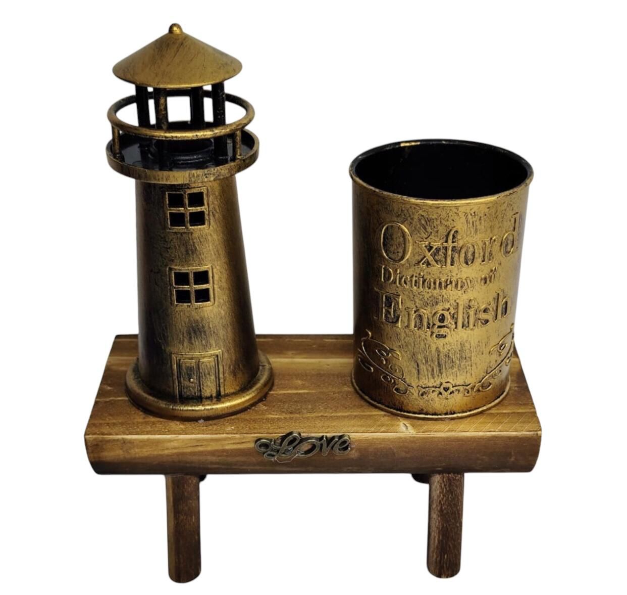 Dekoratif Ahşap Altlıklı Polyester Deniz Feneri ve Kalemlik