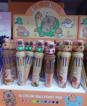 Capybara Kapibara Figürlü 10 Renkli Çoklu Kalem (36 Adet)