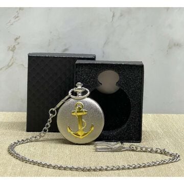 Kutulu Gümüş Çapa Tasarımlı Köstekli Cep Saati