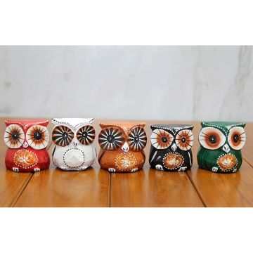 Dekoratif Çizgili Desenli Mini Ahşap Baykuş Biblosu 5'li