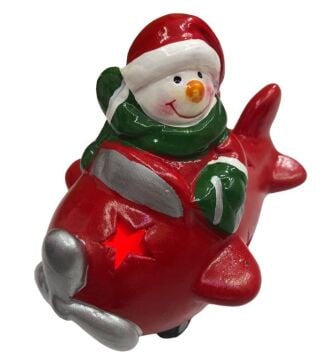 Yılbaşı Hediyesi Işıklı Uçak İçinde Kardan Adam Biblosu