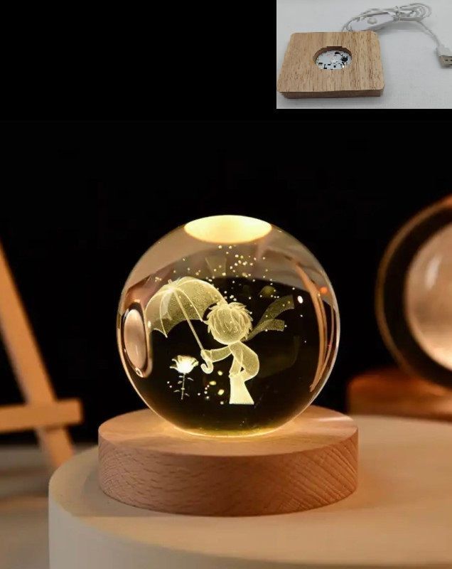 Dekoratif Ahşap Kare Altlıklı Küçük Prens Işıklı Cam Küre (6 cm)