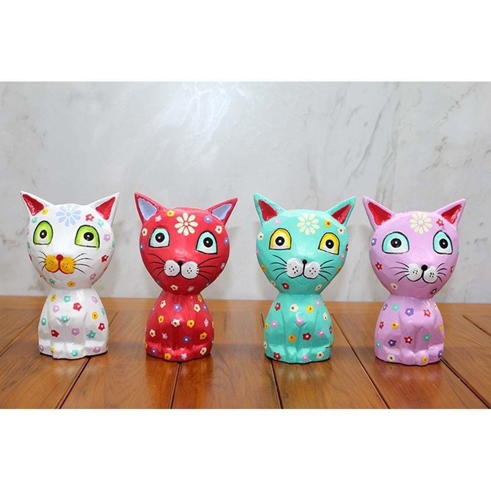 Dekoratif Renkli Ahşap Kedi Biblosu
